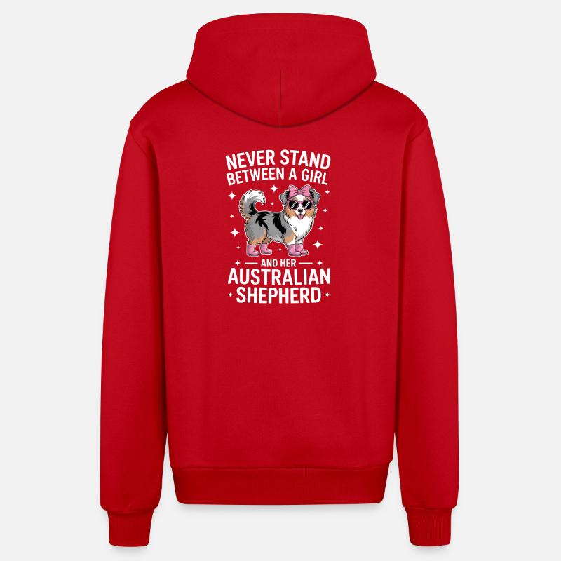 Australian Shepherd Saying Shepherd Gift - Organic Relaxed Hooded Jacket Made in EU - red