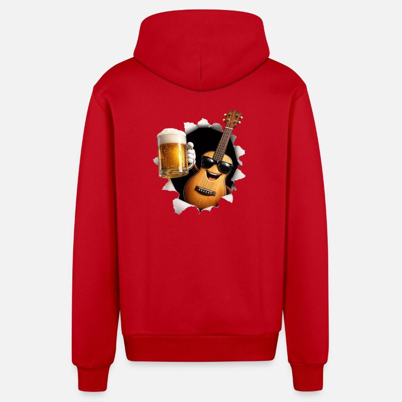 Ukulele Beer - Organic Relaxed Hooded Jacket Made in EU - red