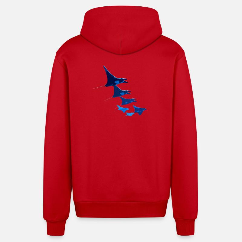 Manta Ray, Devil Ray, Stingray, Diver - Organic Relaxed Hooded Jacket Made in EU - red