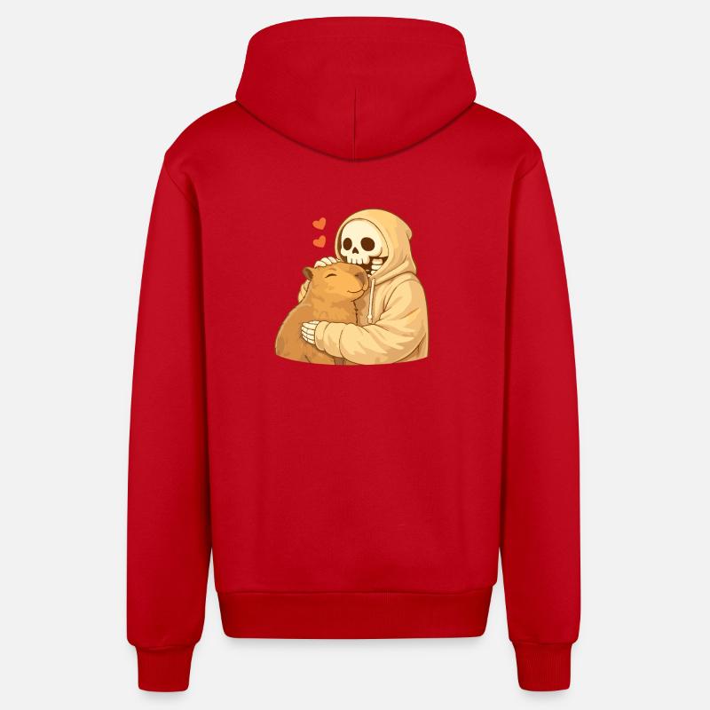 Squelette Douillet avec Capybara – Sécurité - Veste à capuche bio décontractée fabriquée en UE - rouge