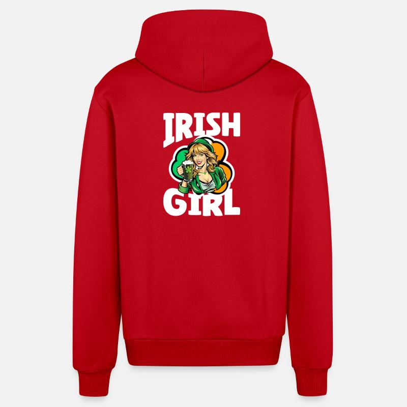 Fille irlandaise avec trèfle vert - Veste à capuche bio décontractée fabriquée en UE - rouge