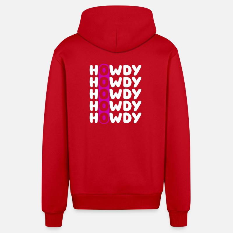 Howdy Repeat O Western Pattern - Organic Relaxed Hooded Jacket Made in EU - red