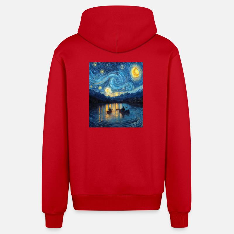 Kayak Van Gogh Nuit étoilée - Veste à capuche bio décontractée fabriquée en UE - rouge
