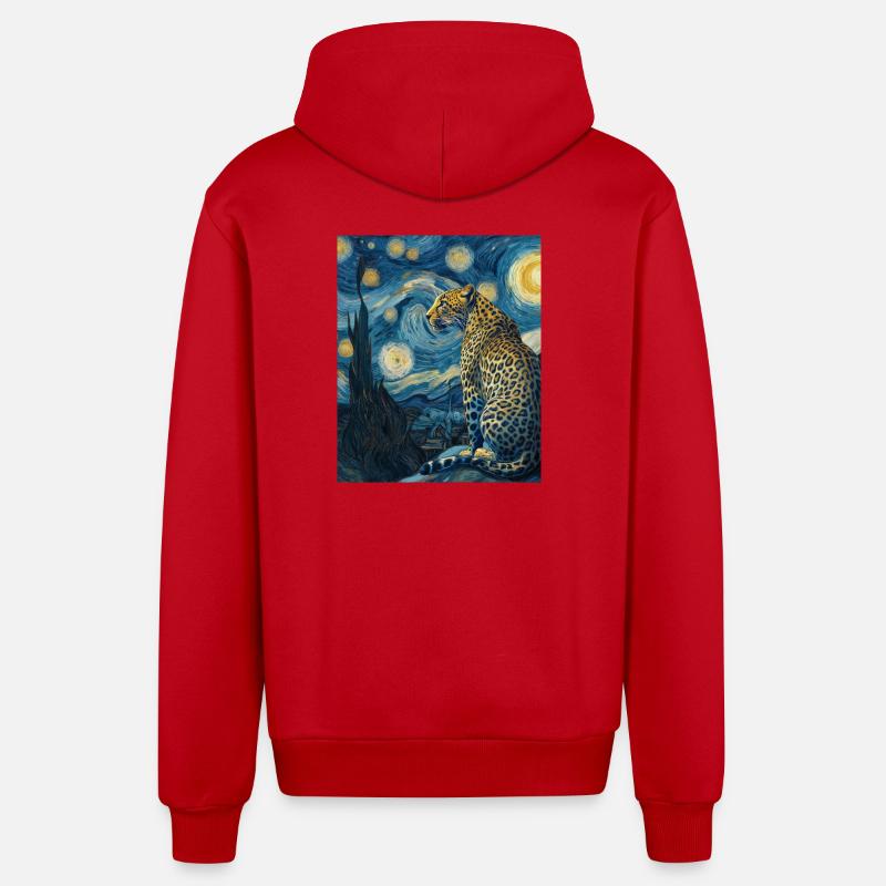 Léopard Van Gogh - Veste à capuche bio décontractée fabriquée en UE - rouge