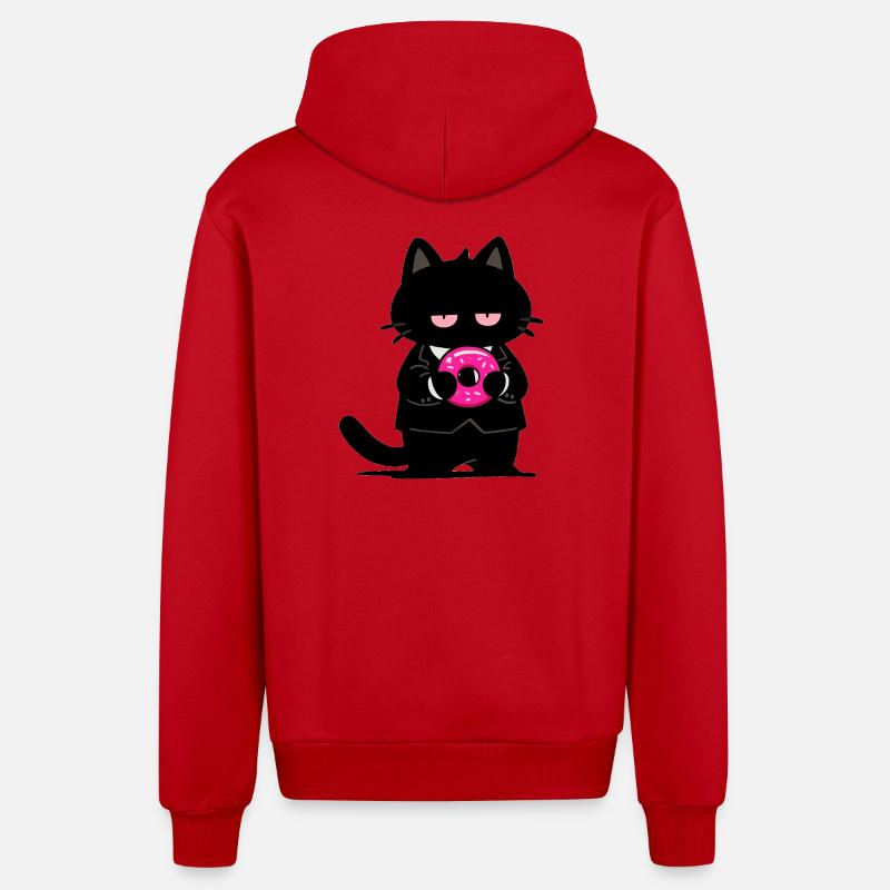 Chat noir avec un donut rose - Veste à capuche bio décontractée fabriquée en UE - rouge