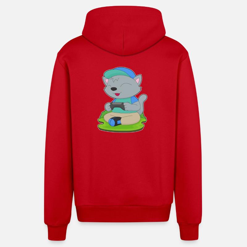 Katze Gamer Controller - Organic Relaxed Kapuzenjacke Made in EU - Rot