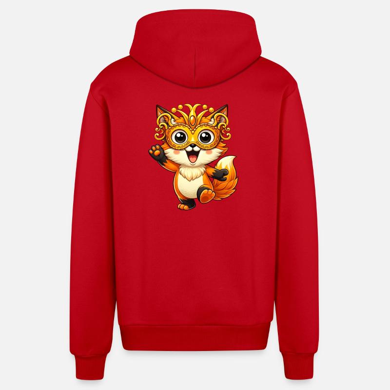 Carnival Fox Disguise Carnival Dancing Joy - Organic Relaxed Hooded Jacket Made in EU - red