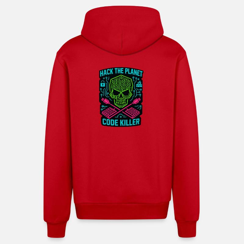 Hack the Planet Code Killer - Cybersécurité - Veste à capuche bio décontractée fabriquée en UE - rouge