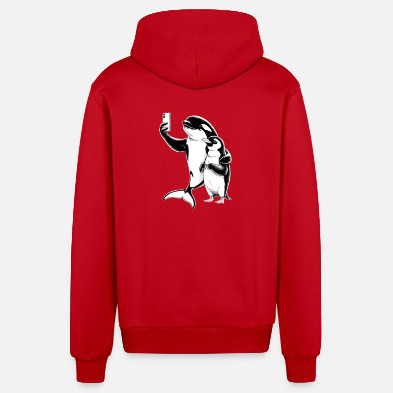 Orques et phoque - Veste à capuche bio décontractée fabriquée en UE - rouge
