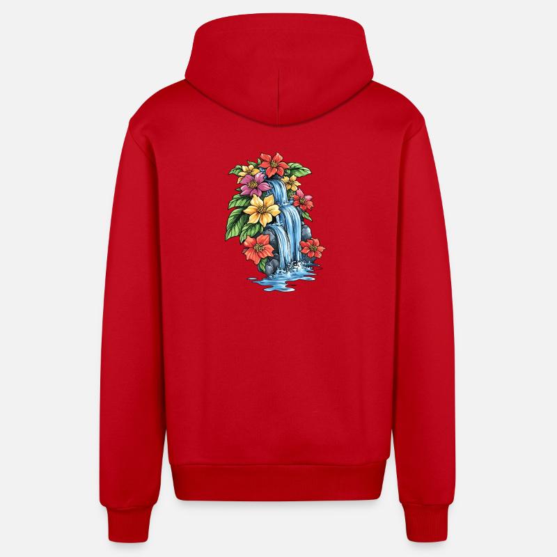 Hibiscus de la cascade tropicale - Veste à capuche bio décontractée fabriquée en UE - rouge