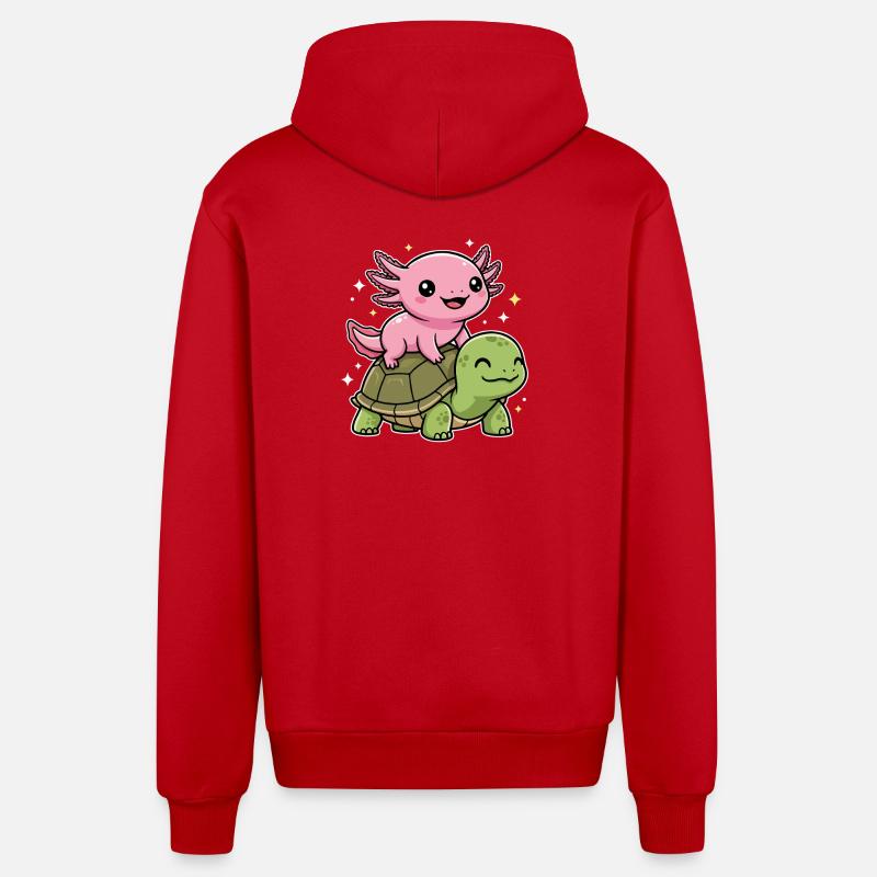 Axolotl et tortue - Veste à capuche bio décontractée fabriquée en UE - rouge