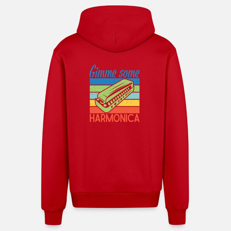 Funny Harmonica Player Gimme Some Harmonica - Organic Relaxed Kapuzenjacke Made in EU - Rot