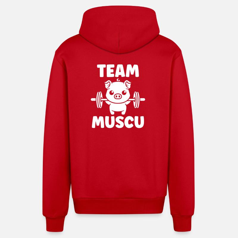 Team Muscu Cochon Haltères - Veste à capuche bio décontractée fabriquée en UE - rouge