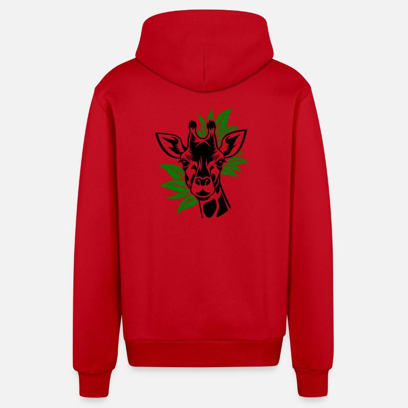 Girafe avec des feuilles en arrière-plan - Veste à capuche bio décontractée fabriquée en UE - rouge