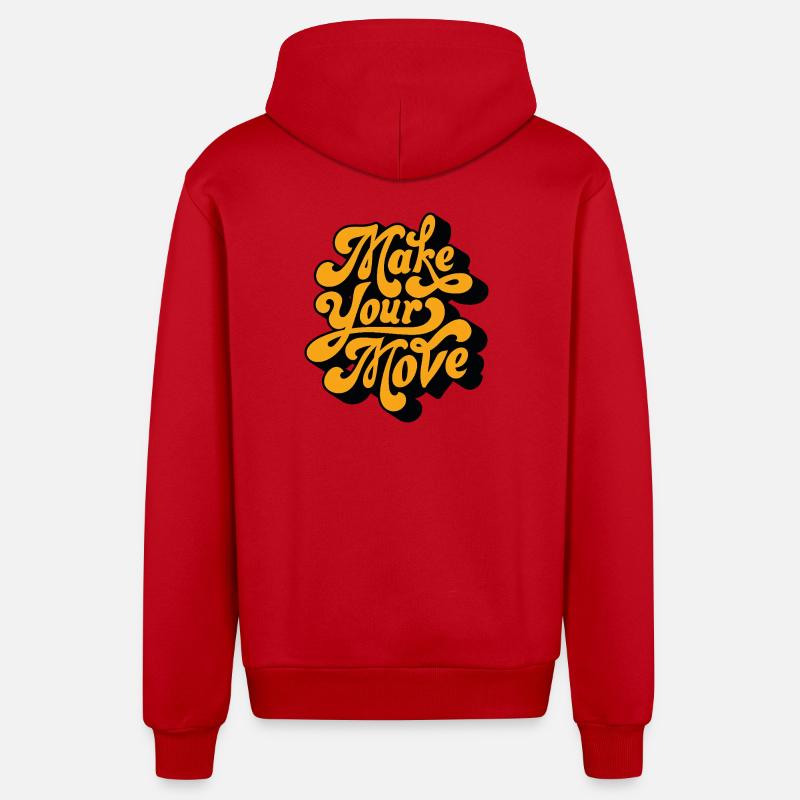 Make Your Move Retro Script - Organic Relaxed Hooded Jacket Made in EU - red