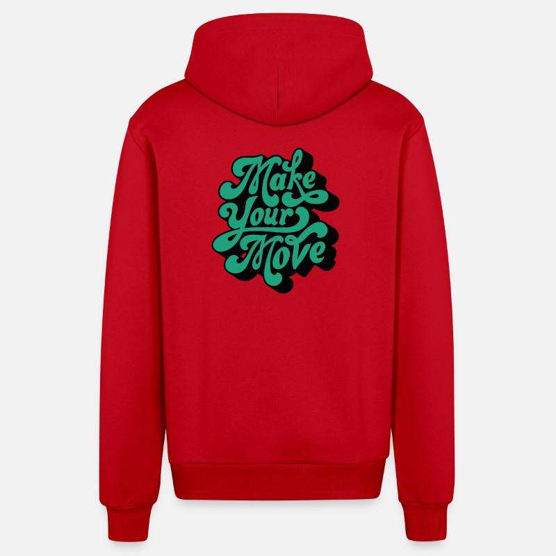 Make Your Move – Retro Script Motif - Organic Relaxed Hooded Jacket Made in EU - red