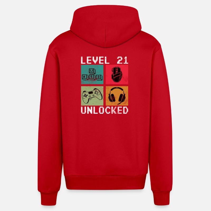 Gamer Niveau 21 débloqué - Gaming - Veste à capuche bio décontractée fabriquée en UE - rouge