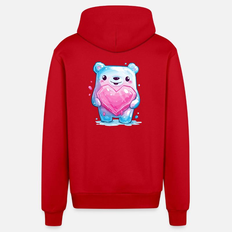 Ourson câlin avec cristal de cœur - Veste à capuche bio décontractée fabriquée en UE - rouge