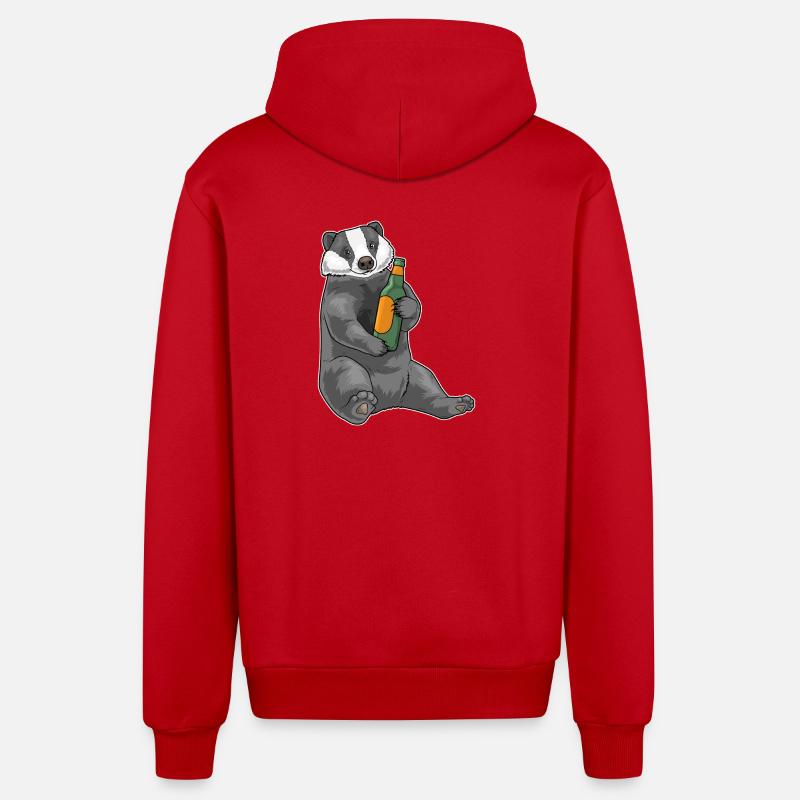 Bouteille de bière Badger - Veste à capuche bio décontractée fabriquée en UE - rouge