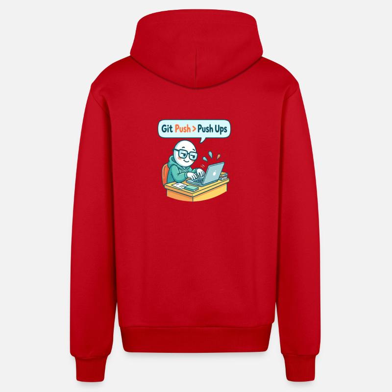 Git Push > Pompes - Veste à capuche bio décontractée fabriquée en UE - rouge