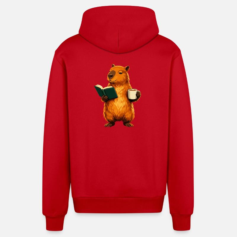 Capybara liest Buch mit Kaffee Buchliebhaber - Organic Relaxed Kapuzenjacke Made in EU - Rot