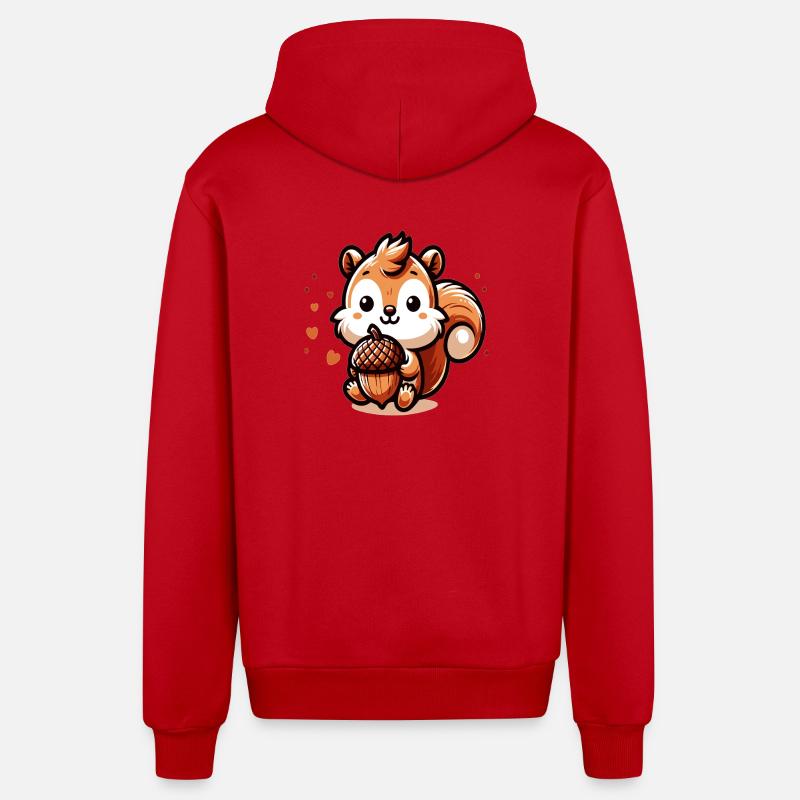 Süßes Eichhörnchen mit Herz-Eichel - Organic Relaxed Kapuzenjacke Made in EU - Rot