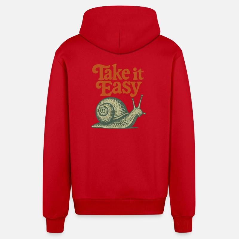 Take It Calm, Snail Rétro - Veste à capuche bio décontractée fabriquée en UE - rouge