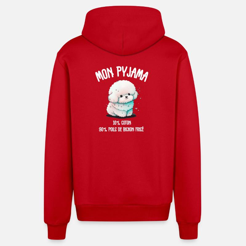 Pyjama Drôle Chien Bichon - Veste à capuche bio décontractée fabriquée en UE - rouge