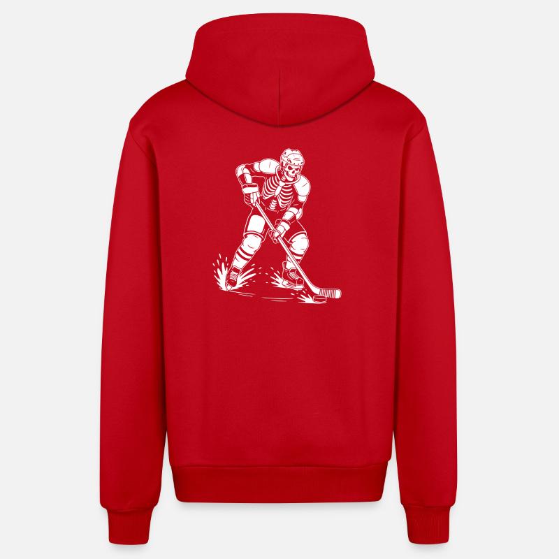 Le skeleton joue au hockey - Veste à capuche bio décontractée fabriquée en UE - rouge