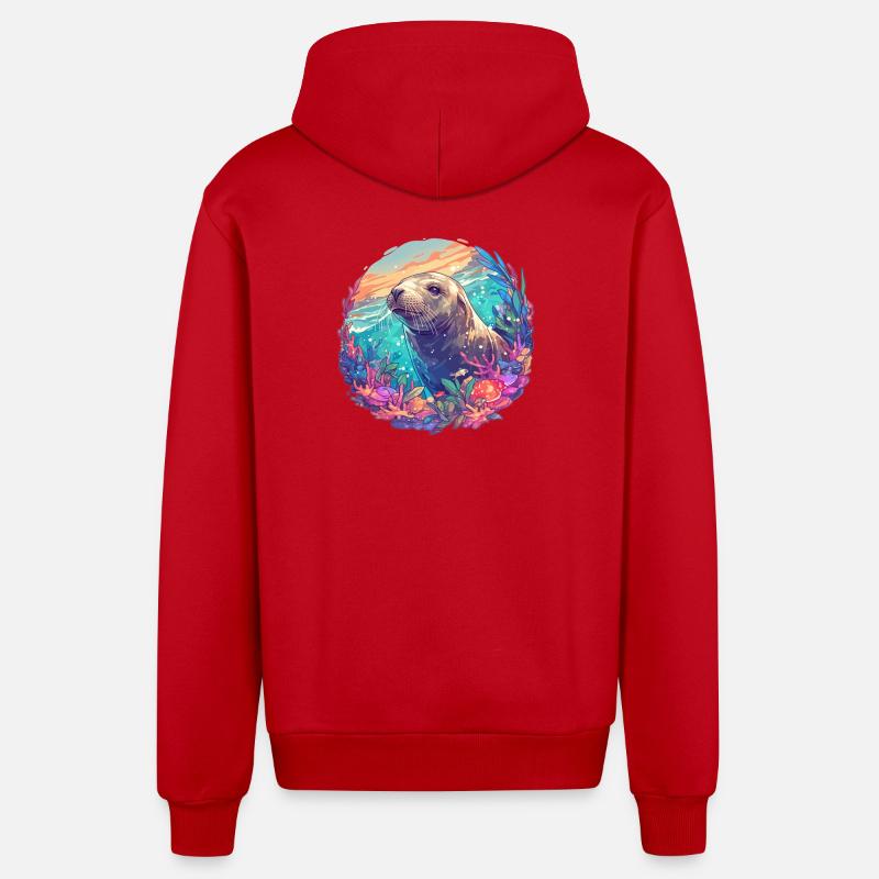 Lions de mer Lion de mer - Veste à capuche bio décontractée fabriquée en UE - rouge
