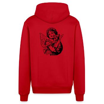 Engel mit Katze – Cherub Vintage Illustration - Organic Relaxed Kapuzenjacke Made in EU - Rot - Hinten