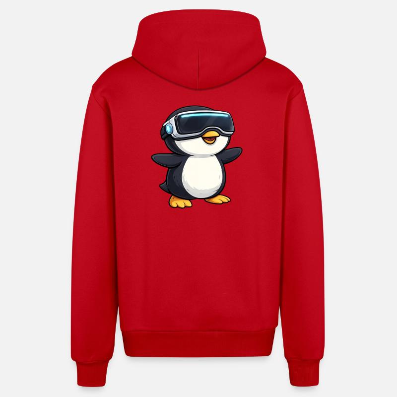 Joueur de réalité virtuelle Penguin mignon - Veste à capuche bio décontractée fabriquée en UE - rouge