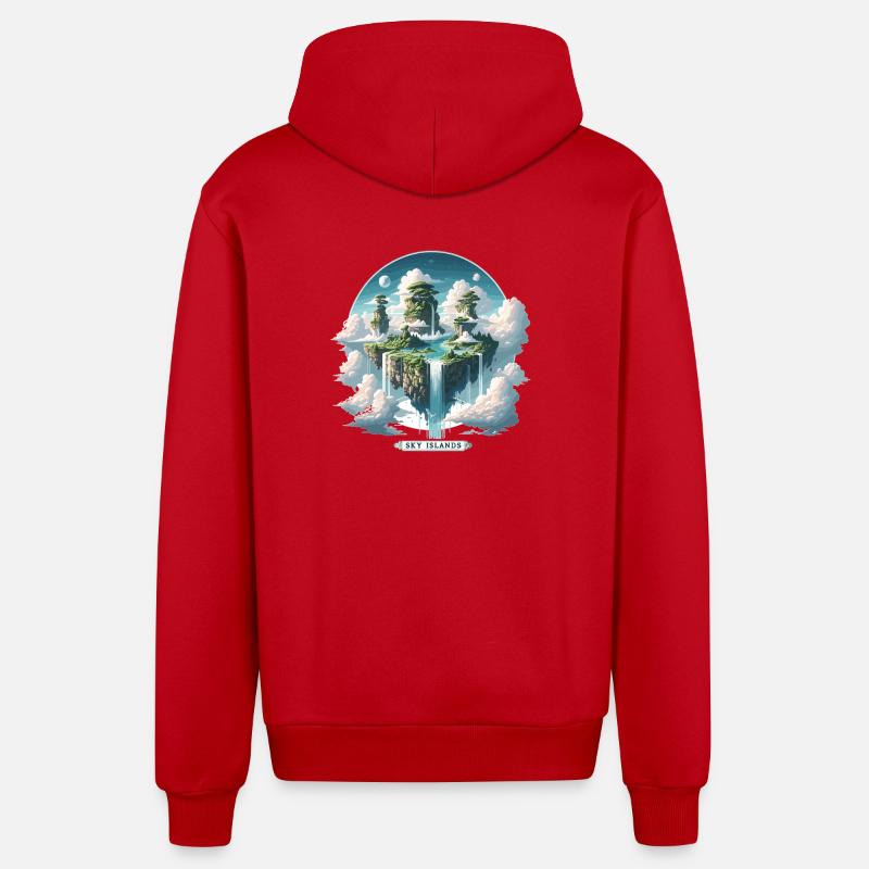 Sky Islands Himmelsinseln Schwebend - Organic Relaxed Kapuzenjacke Made in EU - Rot