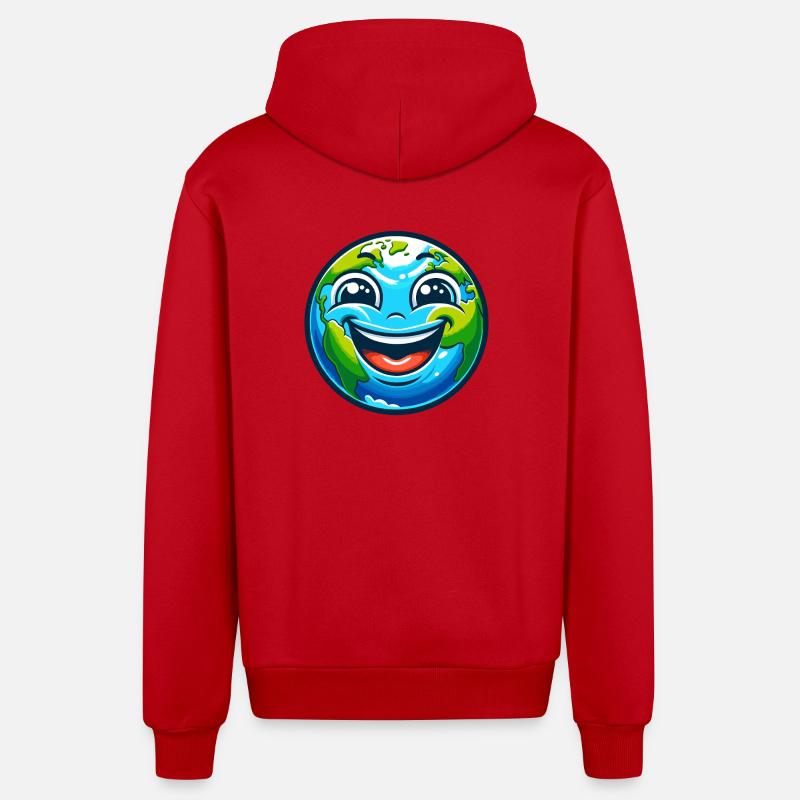 Dessin animé de la Terre Joyeuse - Veste à capuche bio décontractée fabriquée en UE - rouge