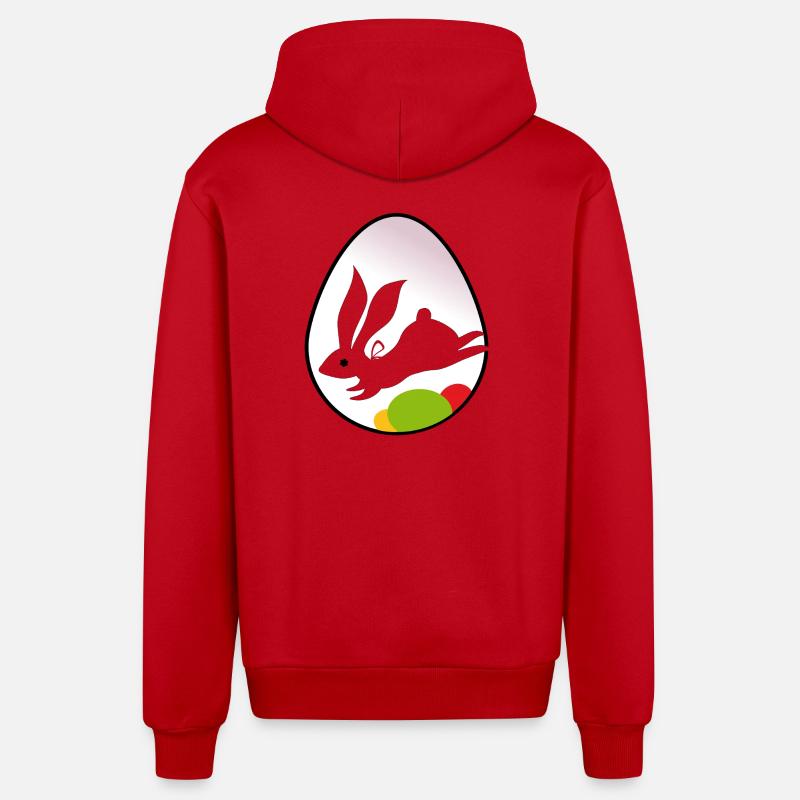 Easter Bunny Silhouette in Egg - Organic Relaxed Hooded Jacket Made in EU - red
