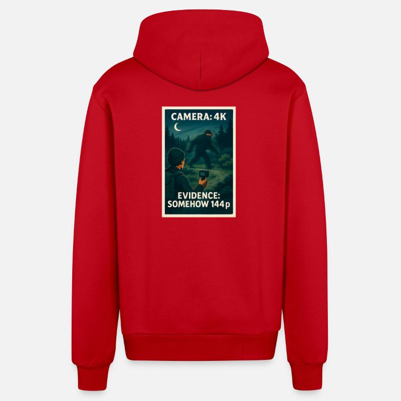 Caméra 4K, preuve 144p | Mème Bigfoot - Veste à capuche bio décontractée fabriquée en UE - rouge