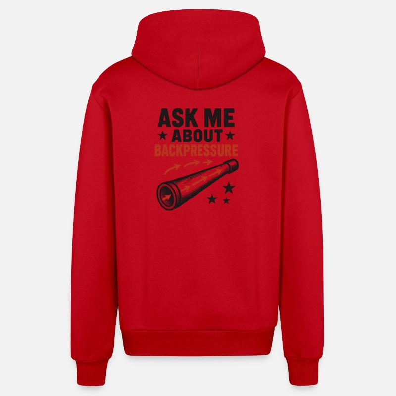 Frag mich nach Backpressure | Didgeridoo Technik - Organic Relaxed Kapuzenjacke Made in EU - Rot