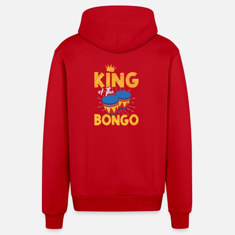 King Bongo Retro Percussion Drummer Design - Organic Relaxed Hooded Jacket Made in EU - red