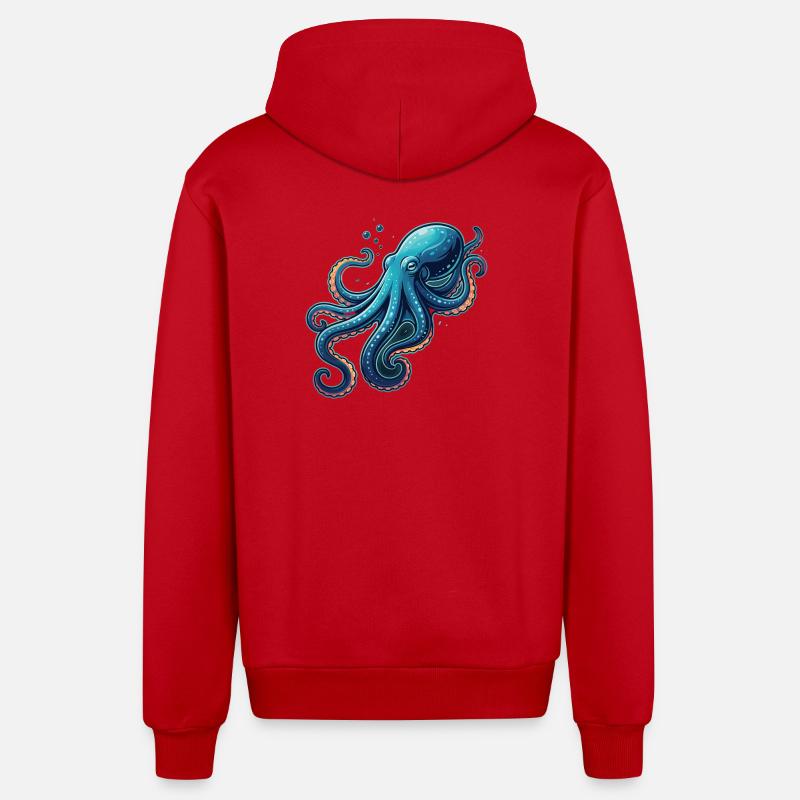 Mer d’illustration de pieuvre mignonne - Veste à capuche bio décontractée fabriquée en UE - rouge