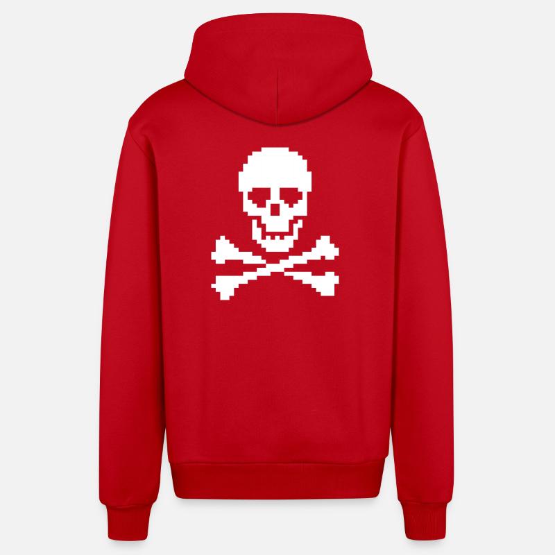 Os croisés du crâne pixel - Veste à capuche bio décontractée fabriquée en UE - rouge