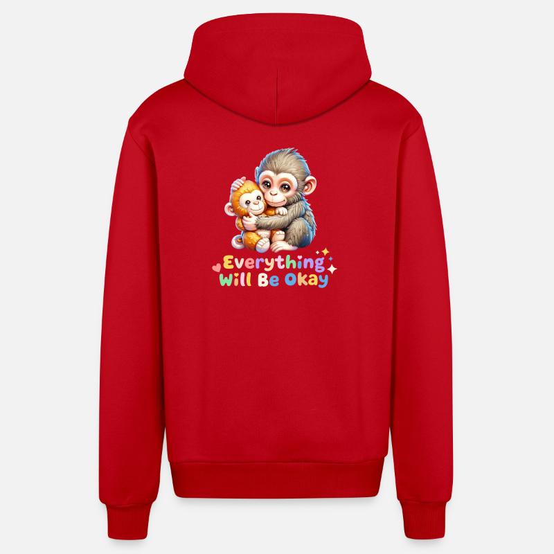 Alles wird gut, Affen-Duo - Organic Relaxed Kapuzenjacke Made in EU - Rot