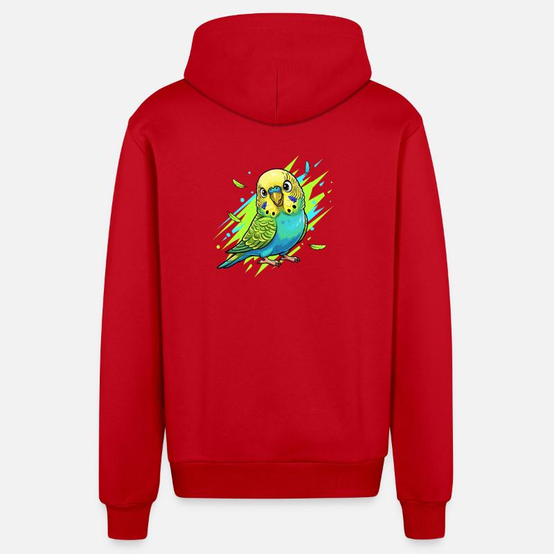 Neon Wellensittich Farbexplosion - Organic Relaxed Kapuzenjacke Made in EU - Rot