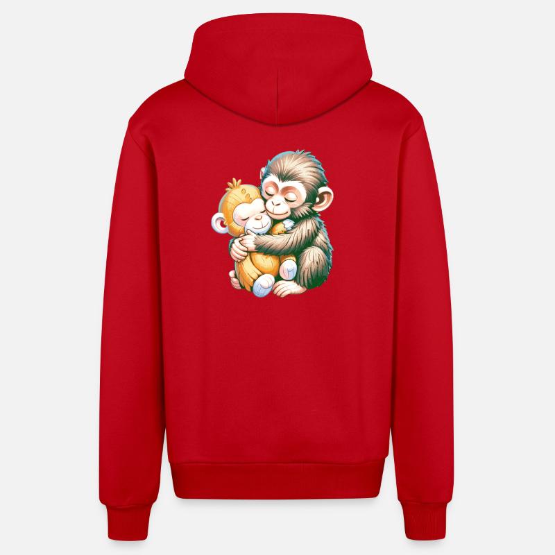 Câlins de singes s’embrassent - Veste à capuche bio décontractée fabriquée en UE - rouge