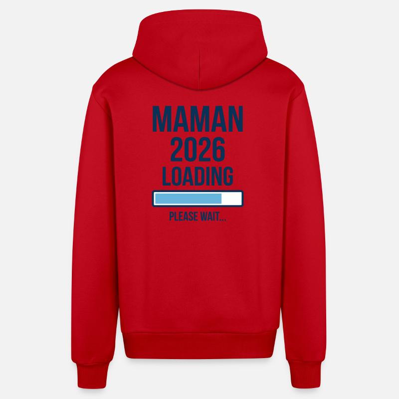 Maman 2026 Loading Annonce Grossesse - Veste à capuche bio décontractée fabriquée en UE - rouge