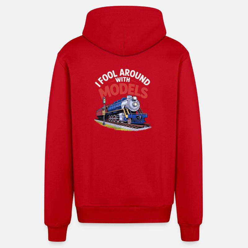Je m’amuse avec des modèles - Veste à capuche bio décontractée fabriquée en UE - rouge