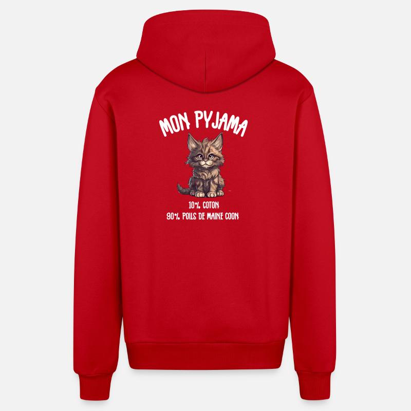Pyjama Chat Maine Coon Humour - Veste à capuche bio décontractée fabriquée en UE - rouge