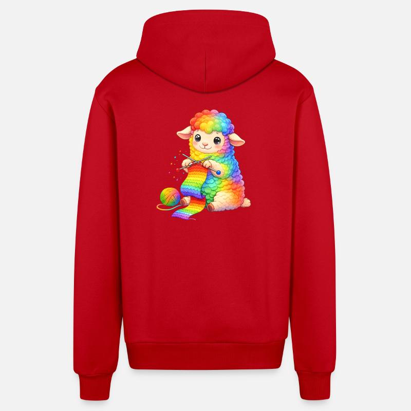 Tricote mignonne de moutons arc-en-ciel - Veste à capuche bio décontractée fabriquée en UE - rouge