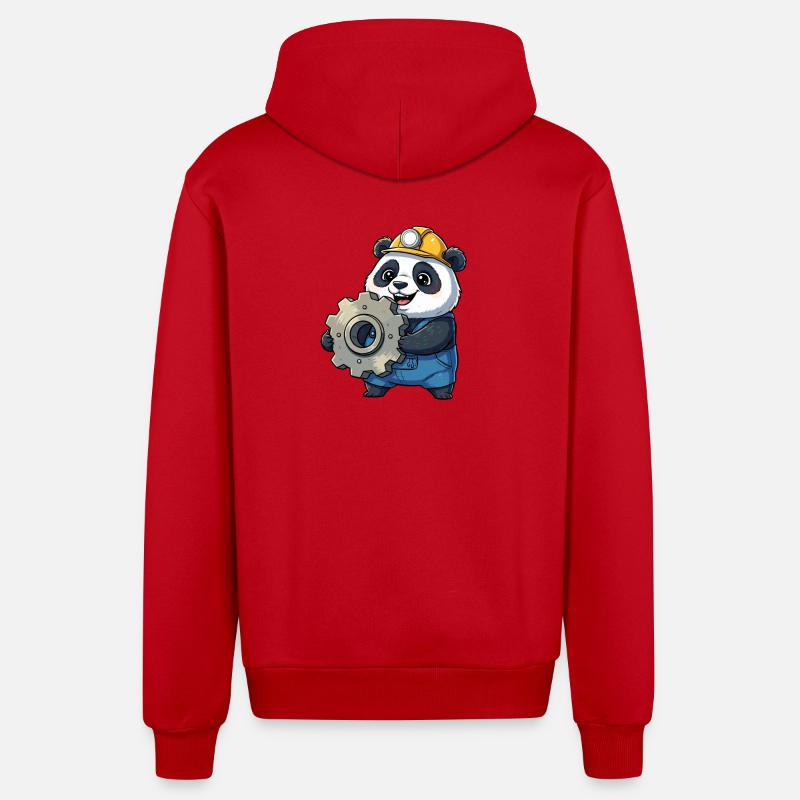 Panda Construction Worker with Gear - Organic Relaxed Hooded Jacket Made in EU - red