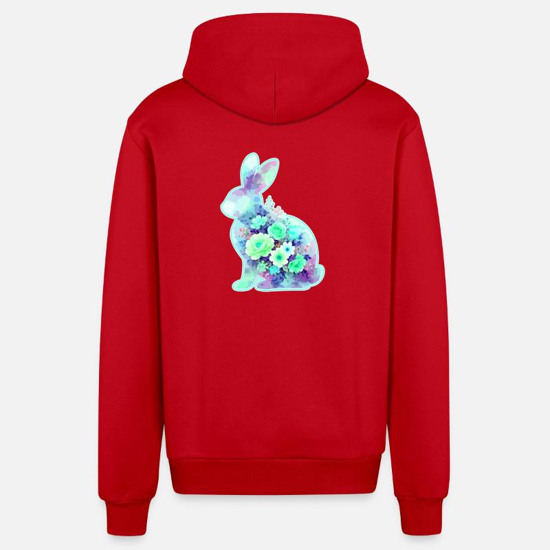 Fleurs aquarelles de lapin à Pâques - Veste à capuche bio décontractée fabriquée en UE - rouge