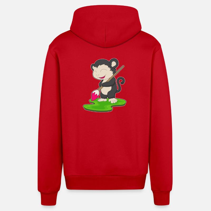 Affe Maler Pinsel Malen - Organic Relaxed Kapuzenjacke Made in EU - Rot